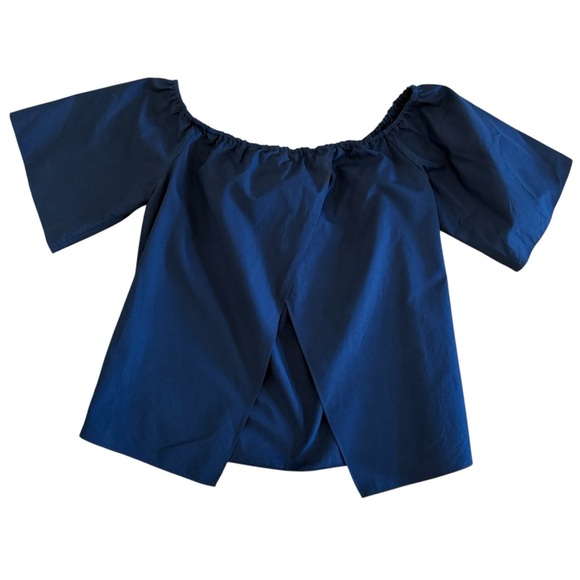 Alice + Olivia Blue Off-Shoulder Short Sleeve Open Back Blouse - Picture 4 of 6